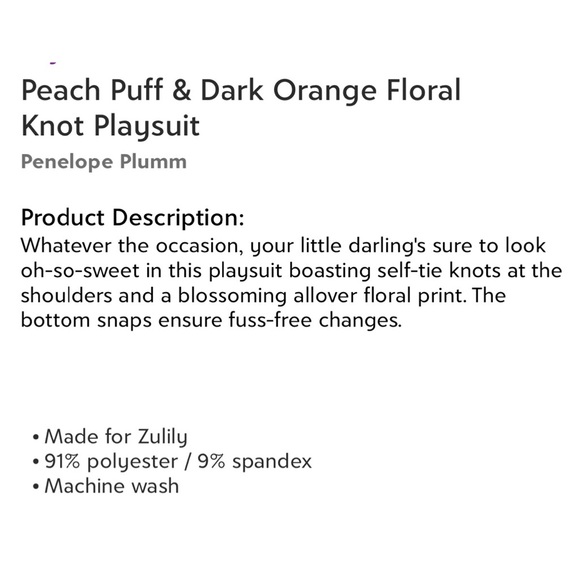 Like New Penelope Plumm 🍑 Puff & Dark Orange Floral Knot Playsuit 2T | Adorable - Picture 4 of 9